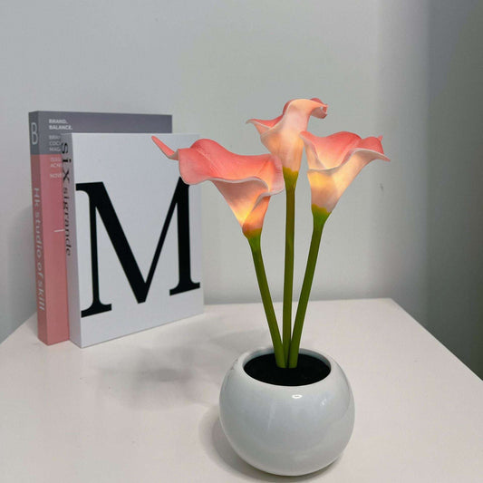 Pink Elegant Calla Lily LED Table Lamp - Lifelike Potted Flower Accent Light for Bedside Home Decor