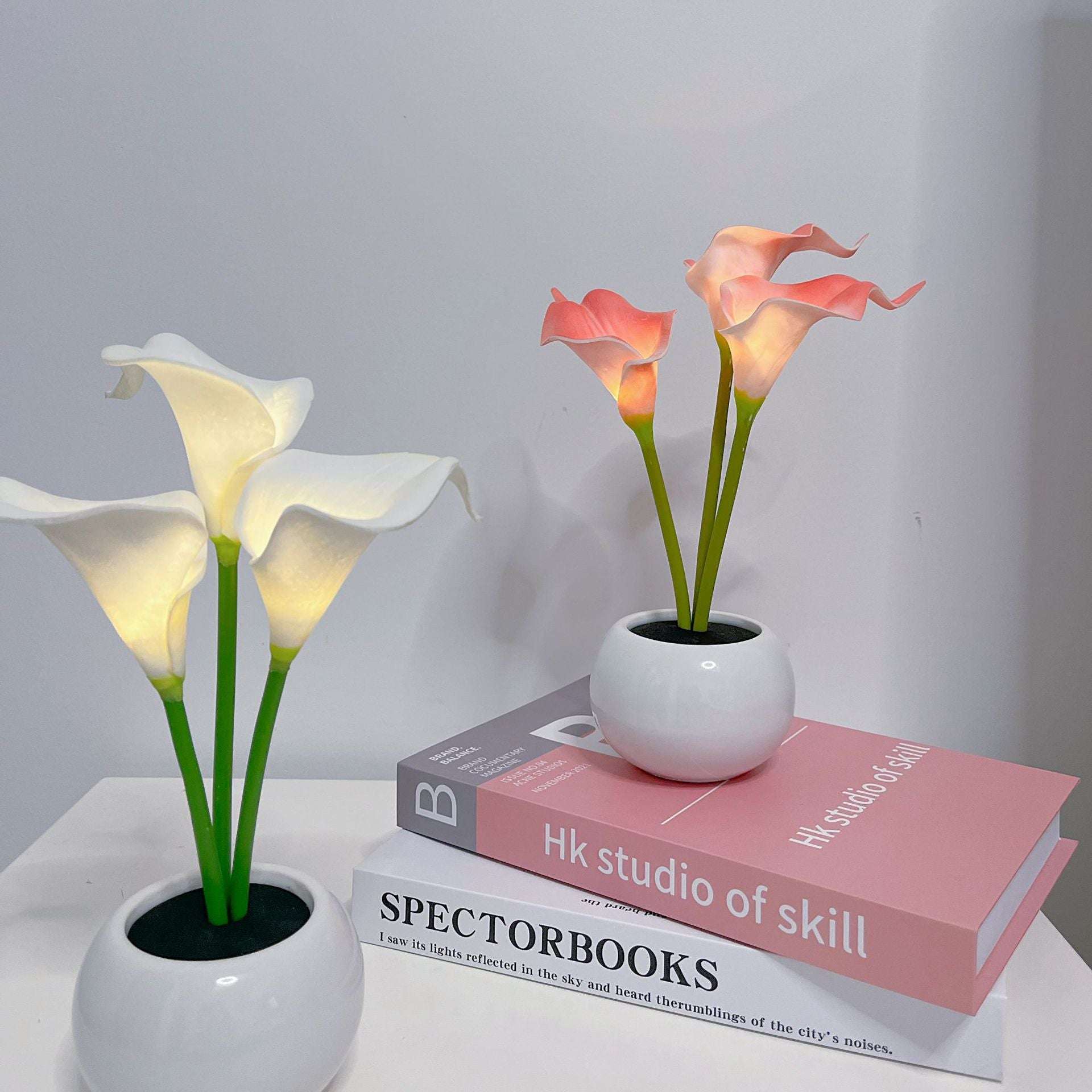 Pink Elegant Calla Lily LED Table Lamp - Lifelike Potted Flower Accent Light for Bedside Home Decor