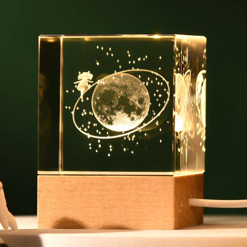 Stroll through the starry sky Luminous 3D Crystal Cube Night Light - Laser Engraved Artwork with Solid Wood Base