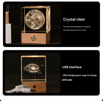 Stroll through the starry sky Luminous 3D Crystal Cube Night Light - Laser Engraved Artwork with Solid Wood Base
