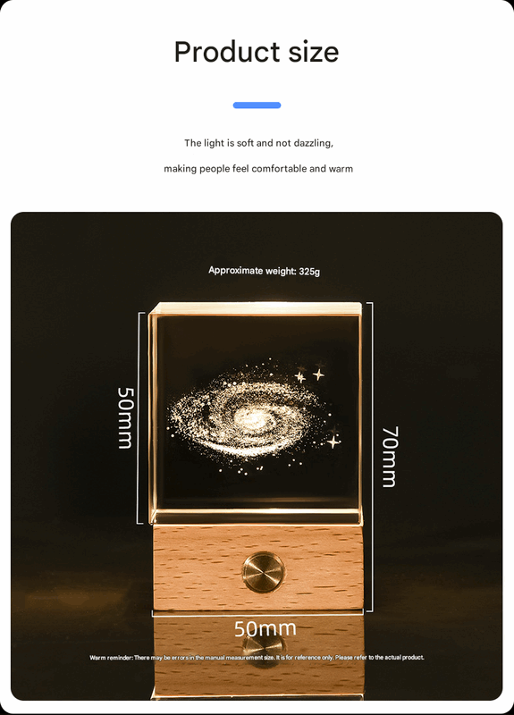 Constellation Luminous 3D Crystal Cube Night Light - Laser Engraved Artwork with Solid Wood Base