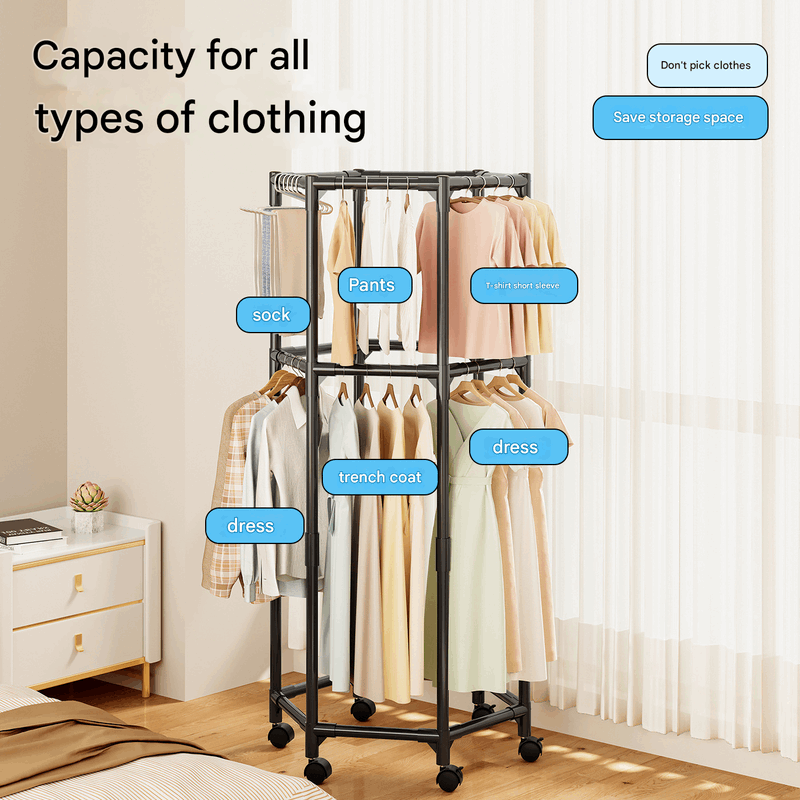 White single layer 360° Rotating Portable Garment Rack - Heavy Duty Rolling Clothes Stand with Wheels for Bedroom & Laundry