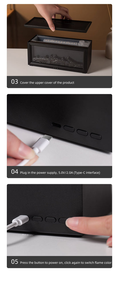 Fireplace Flame Effect Aroma Diffuser & Humidifier with 7-Colour Light, Timer & Remote Control(black)