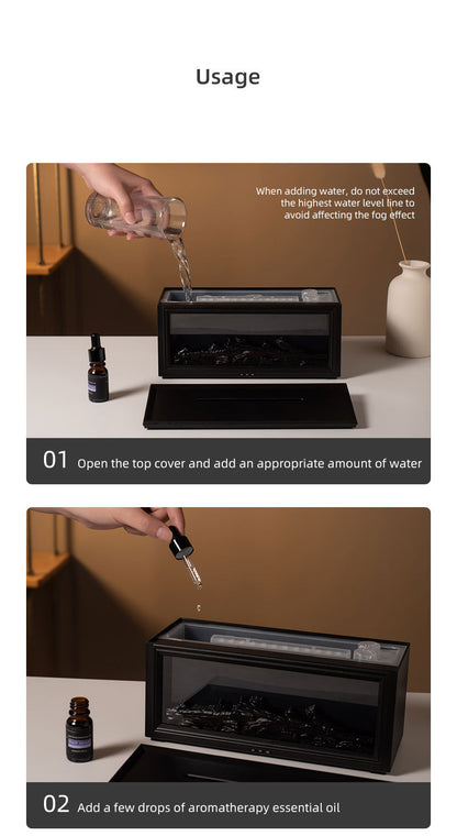 Fireplace Flame Effect Aroma Diffuser & Humidifier with 7-Colour Light, Timer & Remote Control(White)