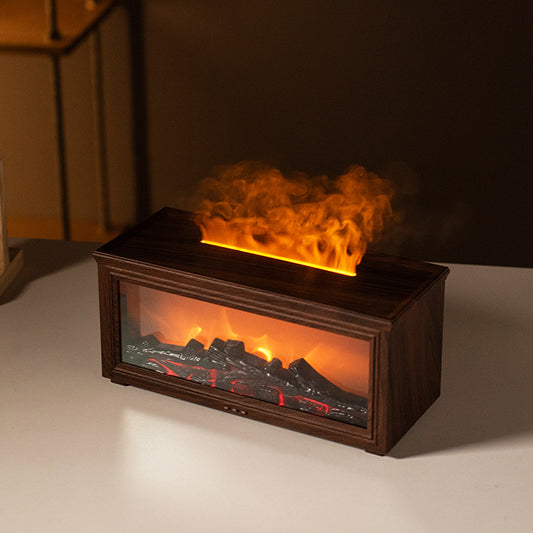 Fireplace Flame Effect Aroma Diffuser & Humidifier with 7-Colour Light, Timer & Remote Control(Dark Wood Grain)