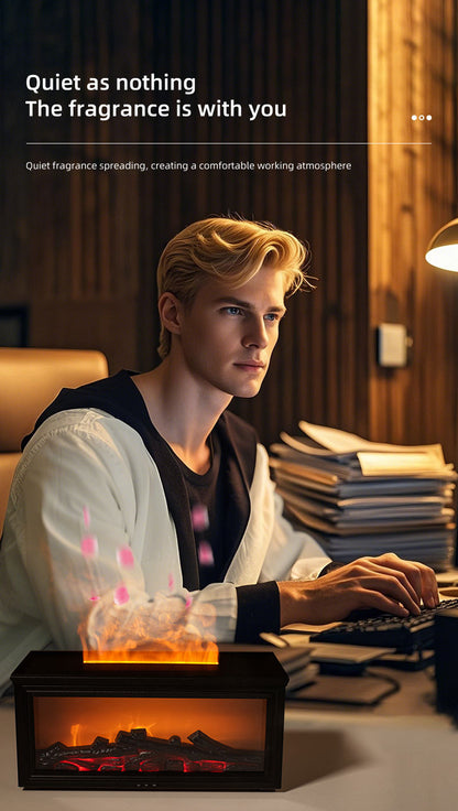 Fireplace Flame Effect Aroma Diffuser & Humidifier with 7-Colour Light, Timer & Remote Control(Dark Wood Grain)