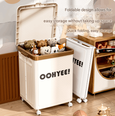 White Large Foldable Storage Box with Lid and Wheels - Heavy Duty Collapsible Toy Organizer Bin