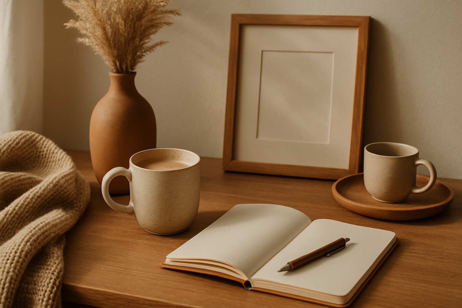 create a lifestyle horizontal image for our newsletter popup while using fine touches of our mild, midium and light brown colors.