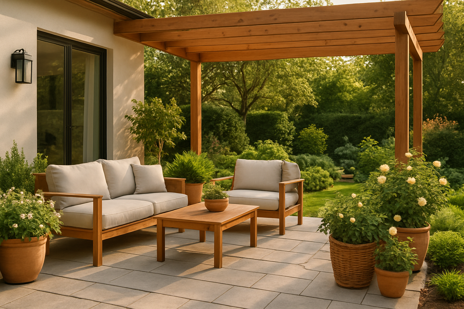 create a lifestyle live view horizontal image for our home and garden site, while using fine touches of brighter lighter brown theme color. 