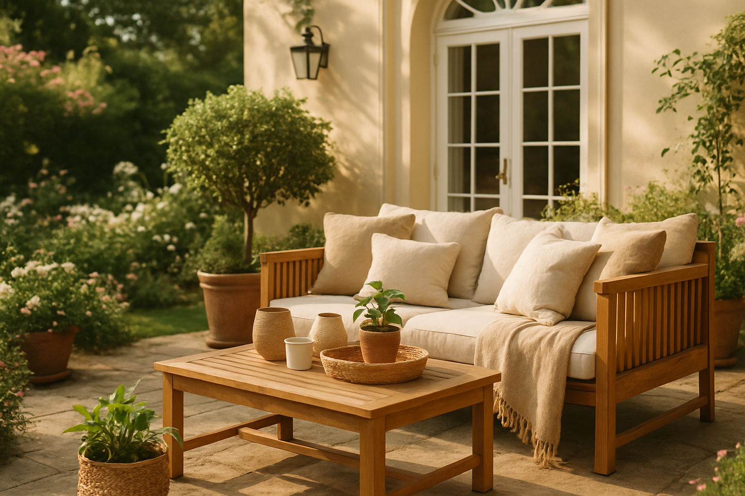 create a vertical lifestyle image for our home and garden collection while using fine touches of our lighter brown color. do not put text on image